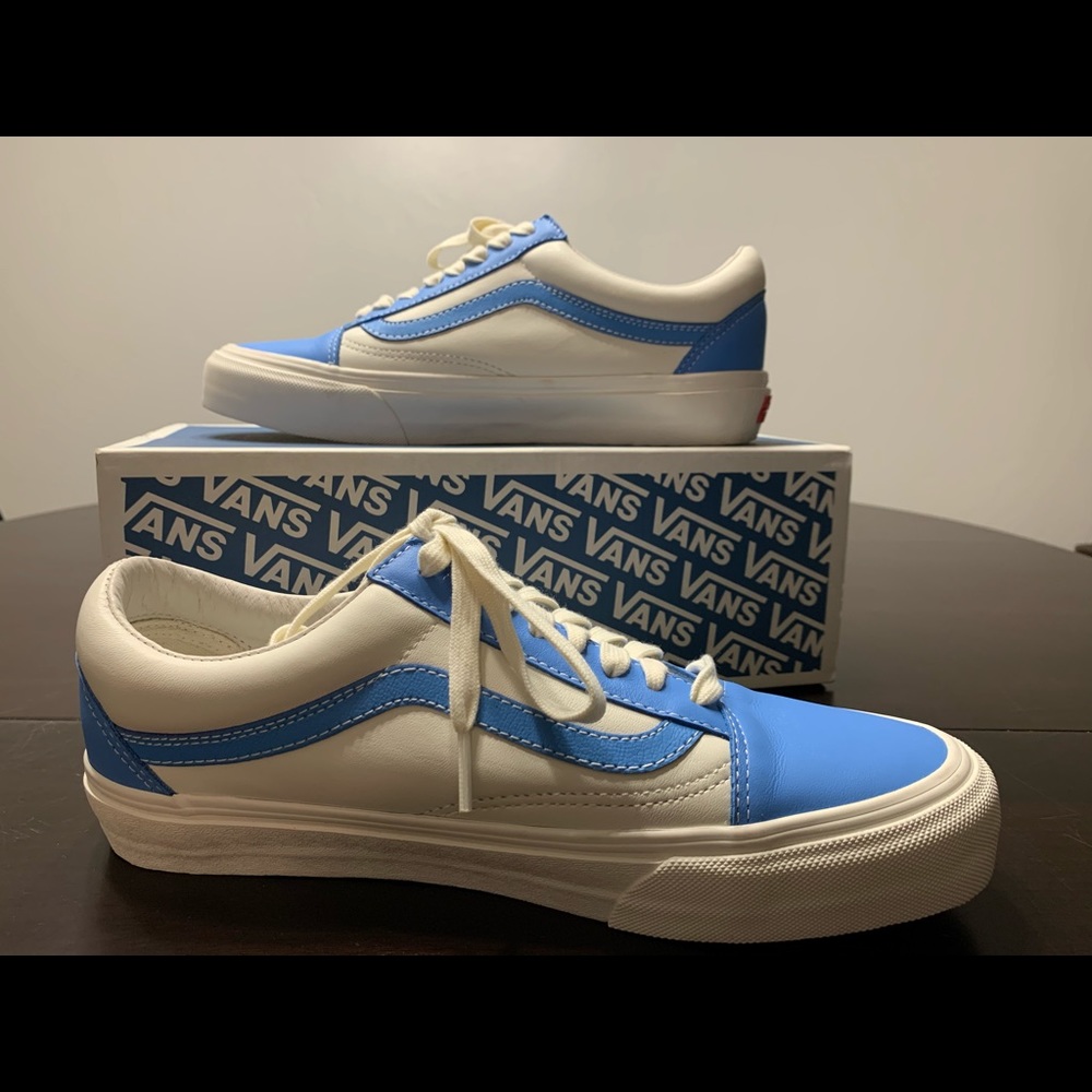 Size 9 Men and size 10.5 Women vans old skool leather blue shoes